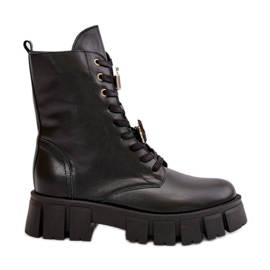 Stivali Worker In Pelle Da Donna Con Spille CheBello 4247 Nero
