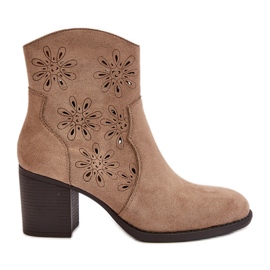 Jezzi Stivaletti In Eco Pelle Scamosciata Beige Con Tomaia Traforata Su Tacco Alto Nevishiia