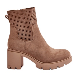 Jezzi Stivaletti da donna con tacco alto allacciati con cerniera, Rashmi in ecopelle scamosciata beige