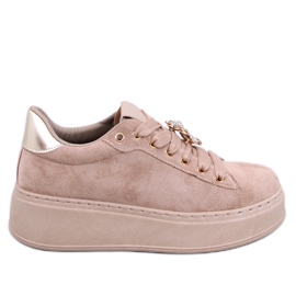 Sneakers platform con orsetto in cristalli Silma Khaki beige