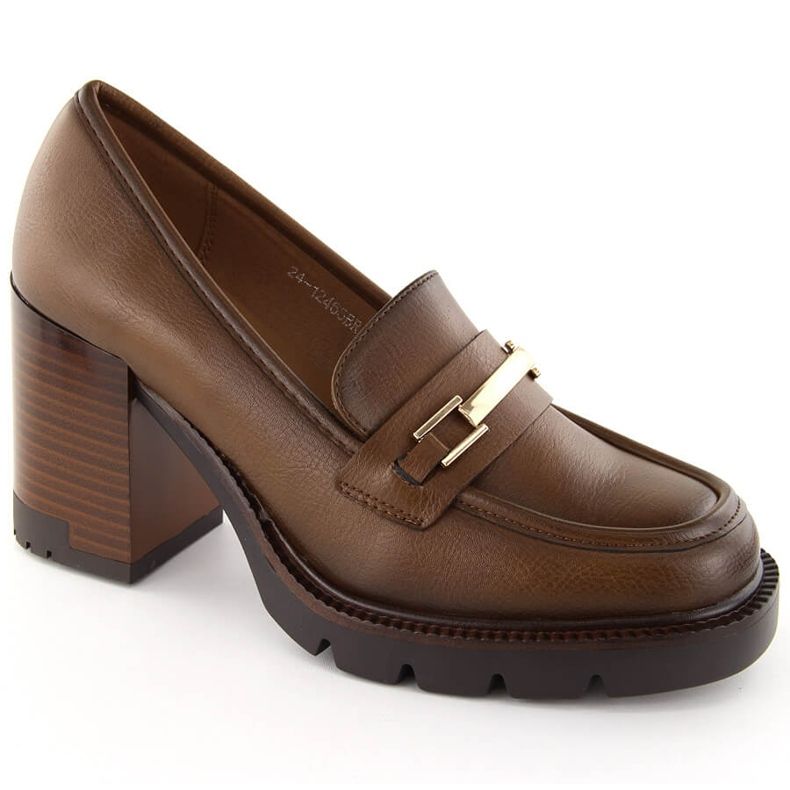 Mocassino da donna marrone con tacco alto, Potocki 12465
