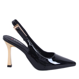 Mariot Scarpe con tacco in vernice nera con tacco aperto nero