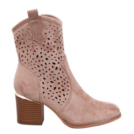 Antares Stivali texani in camoscio traforato color kaki beige
