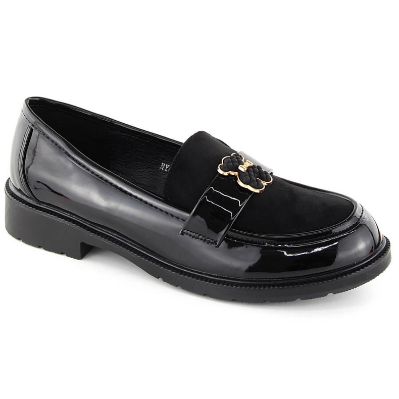 Mocassini da donna con orsetto, neri S.Barski HY42-399A nero