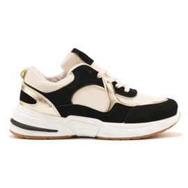 Sneakers nere e beige con suola spessa bianca