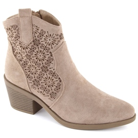 Stivali texani da donna in pelle scamosciata traforata, beige S.Barski HY42-944