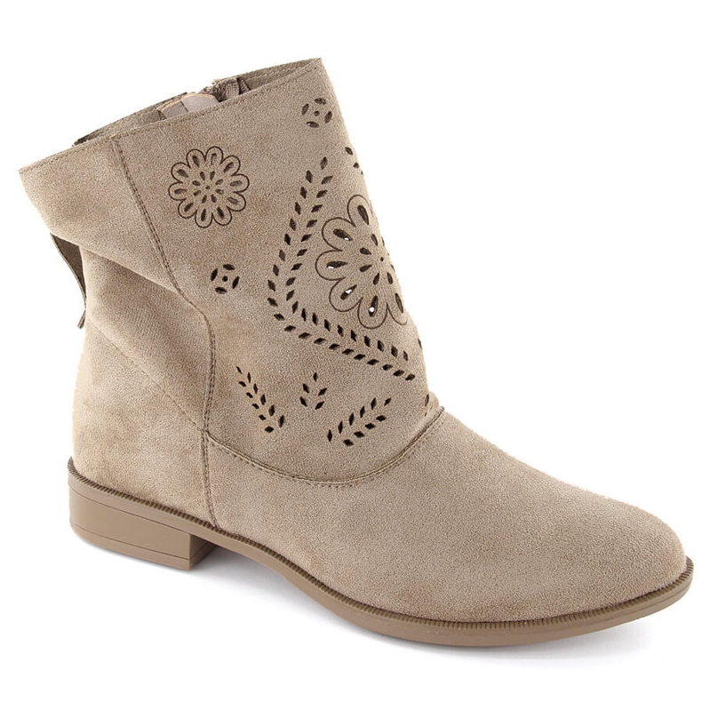 Stivali traforati in pelle scamosciata da donna, beige Jezzi MAM65-106