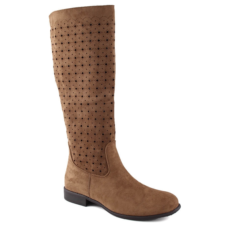 Stivali da donna in camoscio traforato cammello Jezzi ASA142-50A marrone
