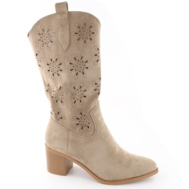 Stivali da donna in pelle scamosciata traforata, beige Jezzi RMR2337-11