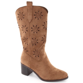 Stivali in pelle scamosciata traforata da donna, marrone, Jezzi RMR2337-11