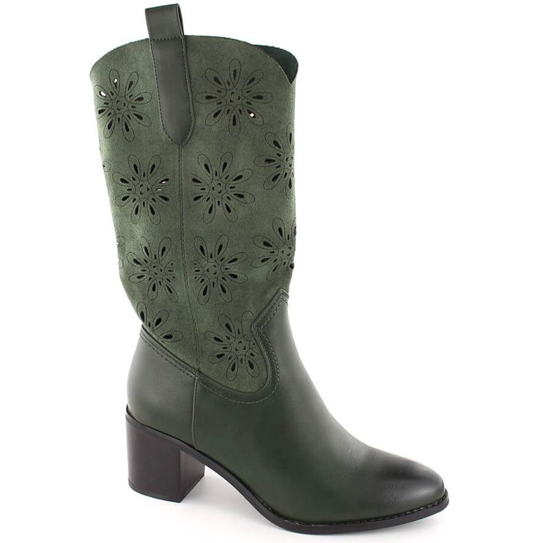 Stivali da donna in pelle scamosciata traforata, verde Jezzi RMR2337-11