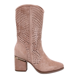Stivali Lange Khaki traforati con tacco alto marrone