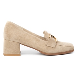 Exquisite Décolleté da donna con tacco alto in pelle scamosciata 1355EX, colore beige