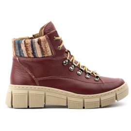 WASAK Scarpe da donna, stivaletti, sneakers invernali in pelle 0698W, bordeaux rosso