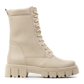 WASAK Stivaletti alti da donna in pelle coibentata con lacci, invernali 0709W beige