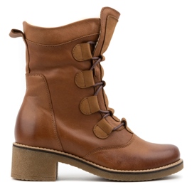 Olivier Eleganti stivali da donna in pelle foderati in lana marrone 317BB