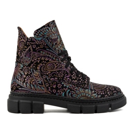 Olivier Stivaletti alti da donna stringati in pelle stampa 1227, colore nero multicolore
