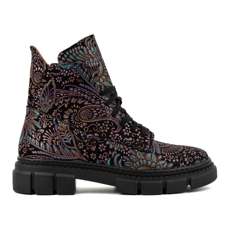 Olivier Stivaletti alti da donna stringati in pelle stampa 1227, colore nero multicolore