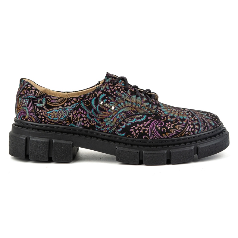 Olivier Scarpe da donna in pelle con suola spessa, fiori 1134, turchese multicolore