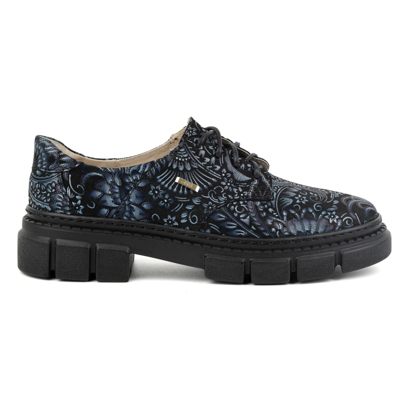 Olivier Scarpe da donna in pelle con suola spessa, fiori 1134, blu multicolore