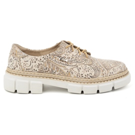 Olivier Scarpe da donna in pelle con suola spessa, fiori 1134, beige