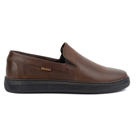 Scarpe slip-on da uomo in pelle naturale POLBUT 2124P, marrone