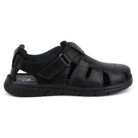 Kampol Sandali da uomo in pelle con velcro 222 Kam, neri nero