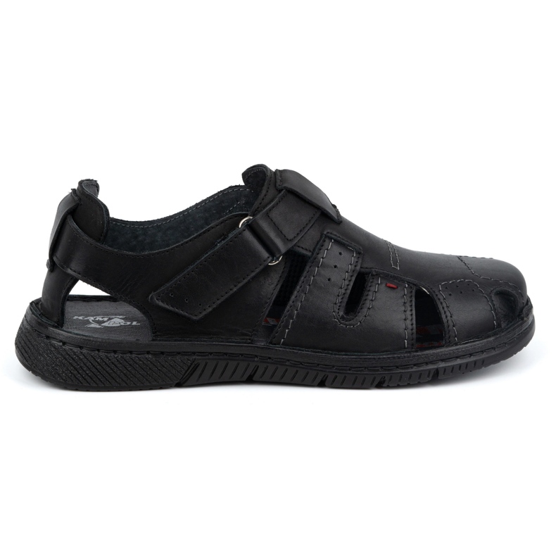 Kampol Sandali da uomo in pelle con velcro 222 Kam, neri nero