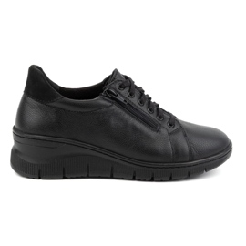 WASAK Scarpe da donna, sneakers stringate in pelle con cerniera 0703W, colore nero