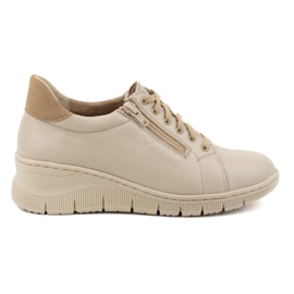 WASAK Scarpe da donna, sneakers stringate in pelle con cerniera 0703W, beige