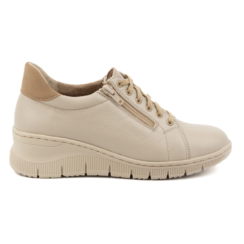 WASAK Scarpe da donna, sneakers stringate in pelle con cerniera 0703W, beige