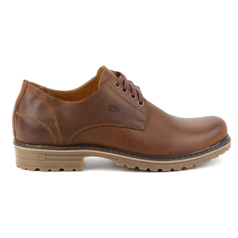Polbut Stivali in pelle da uomo, scarpe basse stringate, polacco 2120, marrone