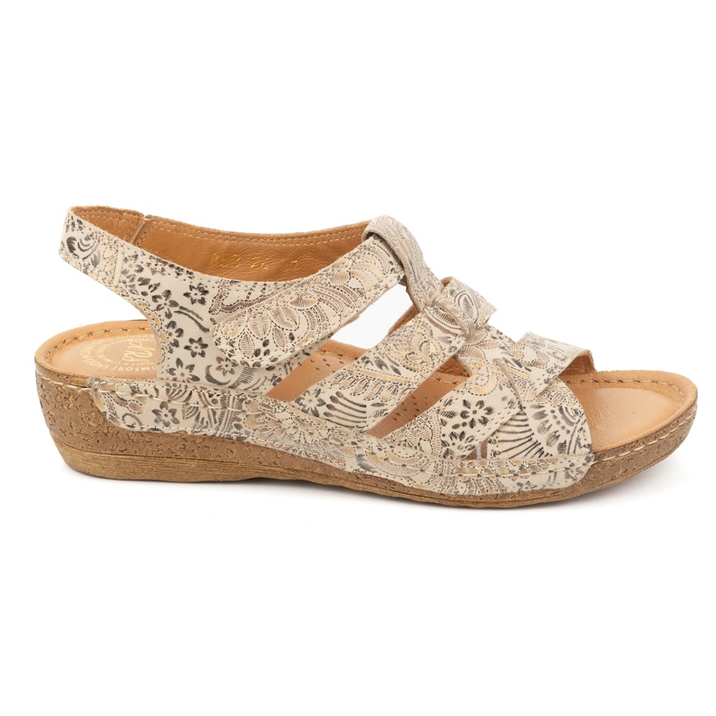 Olivier Sandali da donna con velcro, modello 0853, marrone con motivo floreale