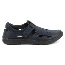 Olivier Scarpe slip-on da uomo in pelle, ariose, con velcro 312KZ, blu navy