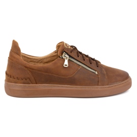 Scarpe casual da uomo realizzate in pelle naturale POLBUT 2125 marrone cammello