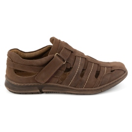 KOMODO Scarpe da uomo, in pelle, scarpe ariose con velcro 931K, marrone