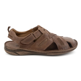KOMODO Sandali da uomo in pelle con velcro 523K, marrone