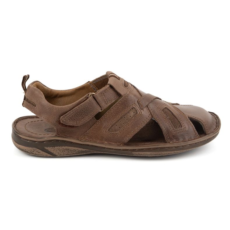 KOMODO Sandali da uomo in pelle con velcro 523K, marrone