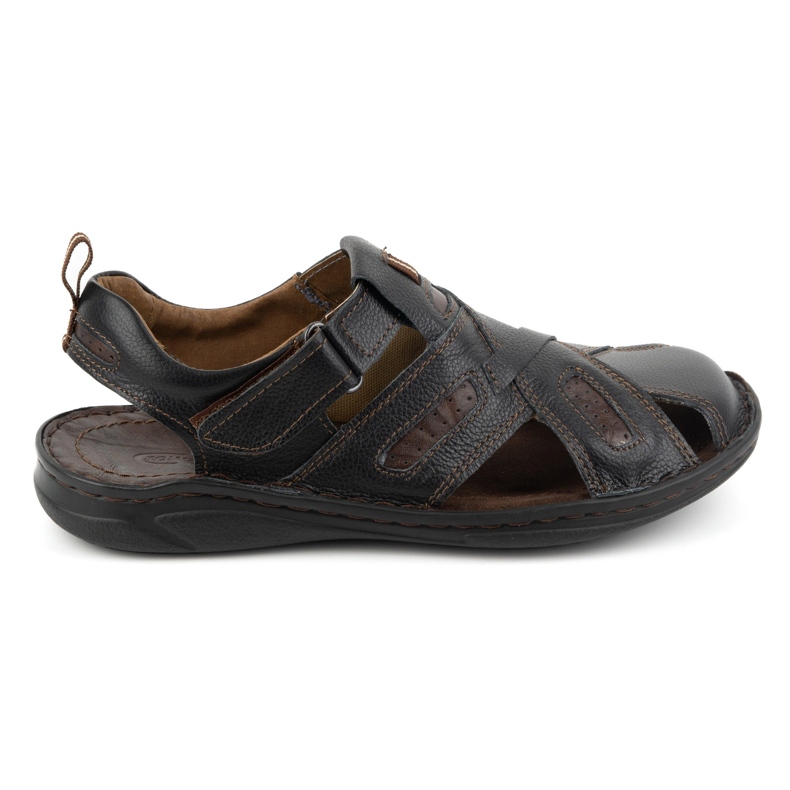 KOMODO Sandali da uomo in pelle con velcro 523K, neri nero