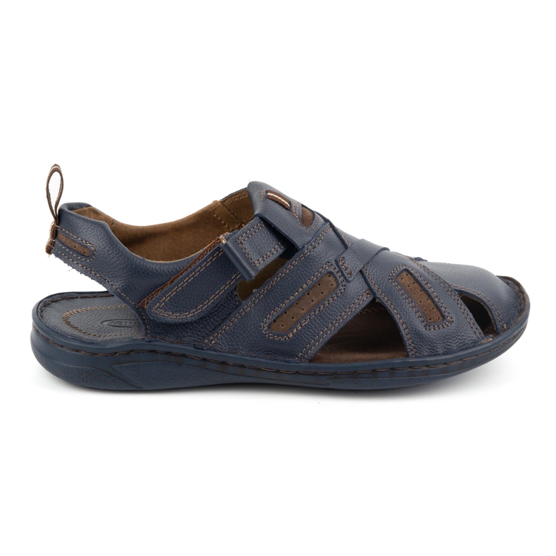 KOMODO Sandali da uomo in pelle con velcro 523K, colore blu navy