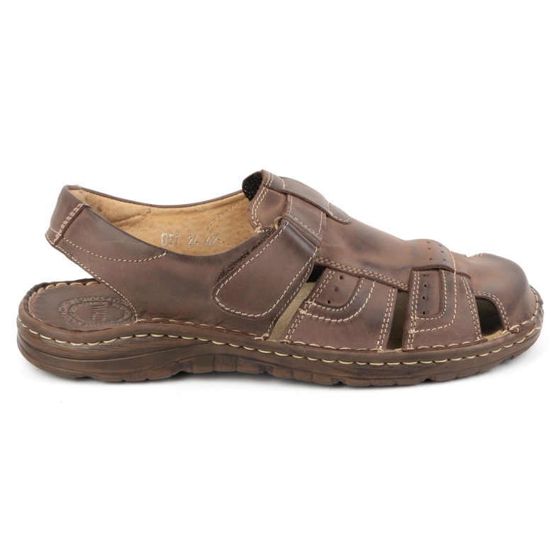 Olivier Sandali classici da uomo in pelle con velcro 0051 marrone