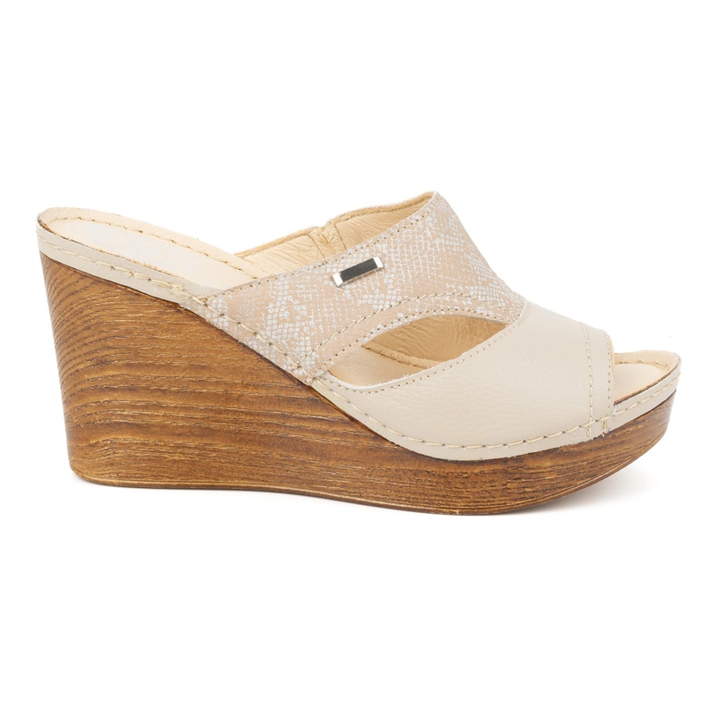 Olivier Sandali con zeppa da donna in pelle 1127, colore beige