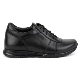 Olivier Scarpe aumentanti da uomo in pelle con lacci Sport Style 408KZ + 3 cm, nere nero