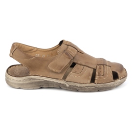 Olivier Sandali classici da uomo in pelle con velcro 0051 oliva marrone