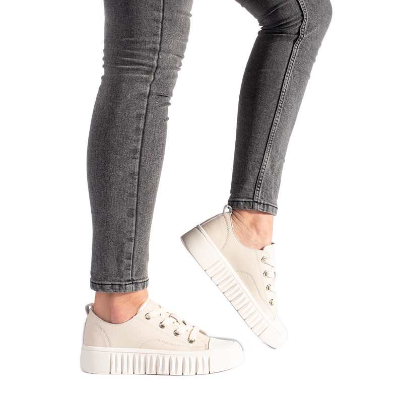 Sneakers da donna in pelle beige