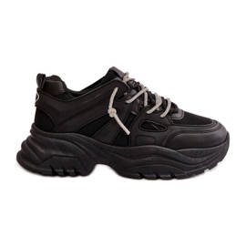 Sneakers da donna nere Relissa su una suola massiccia con allacciatura decorativa nero