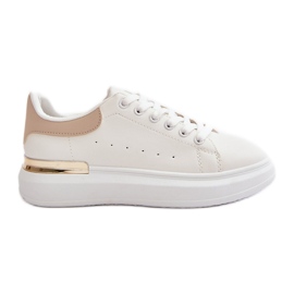Sneakers Basse da Donna con Plateau Realizzate in Eco Pelle, Nevelena Bianca e Beige