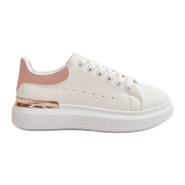 Sneakers basse da donna su plateau in ecopelle, bianco e rosa, Nevelena