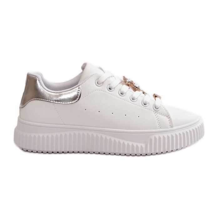 Sneakers basse in eco pelle con spille Cillione bianche e argento bianca