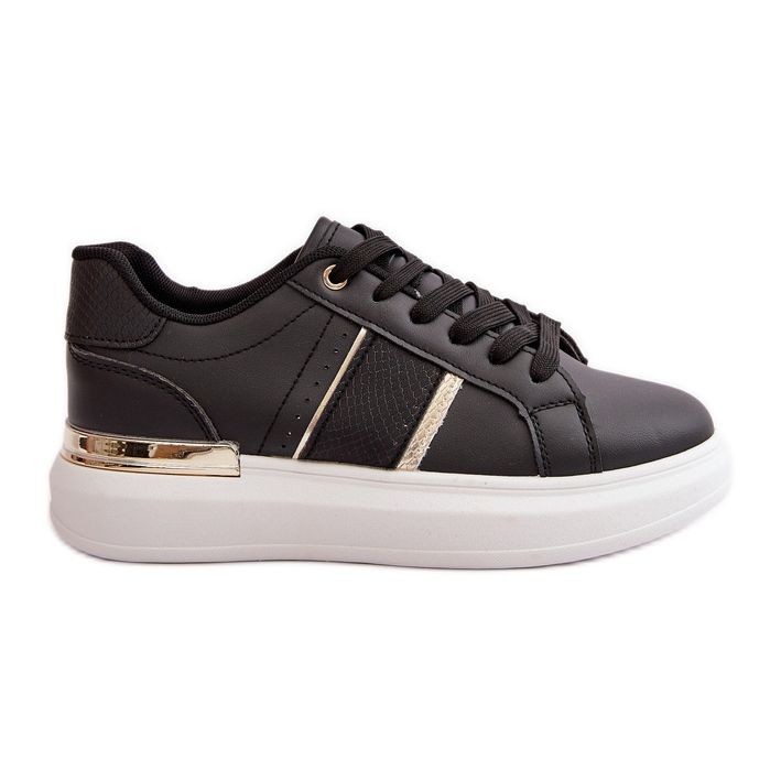 Sneakers da donna alla moda con plateau, realizzate in ecopelle, Nevisase nera nero
